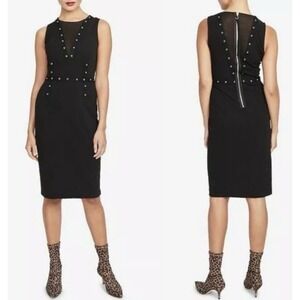 Rachel Rachel Roy Zane Mesh Grommet Dress Size XS Black Sheath‎ Bodycon Midi NWT